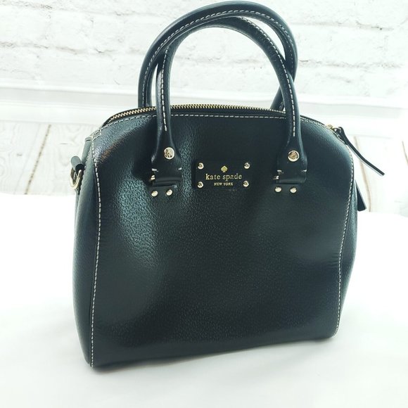 Kate Spade Womens Black Leather Retro Double Handle Satchel Handbag Purse - Picture 2 of 15